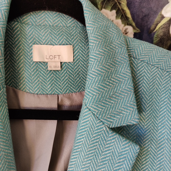 Loft turquoise tweed wool blazer w grey lining - Picture 3 of 7